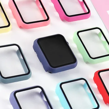 강화 유리 + 커버 애플 워치 9 8용 41mm 45mm 42mm 38mm PC 범퍼 스크린 보호기 케이스 아이워치 시리즈 7 6 5 4 se 44mm 40mm