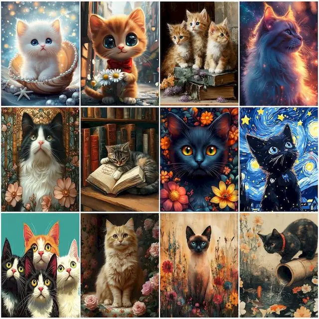 RUOPOTY peinture par numéros sur toile avec cadre chat abstrait dessiné à la main mignon dessin animé cadre photo acrylique dessin toile Kits 1