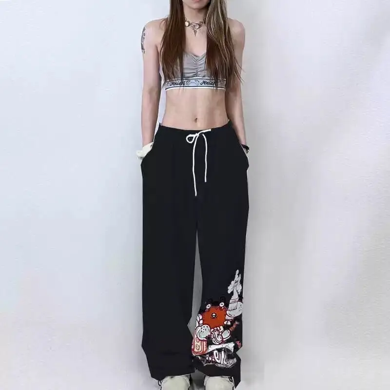 2024 New Women's Summer Pure Cotton High Waist Drawstring Casual Versatile Vintage Loose Simplicity Straight Leg Dancing Pants