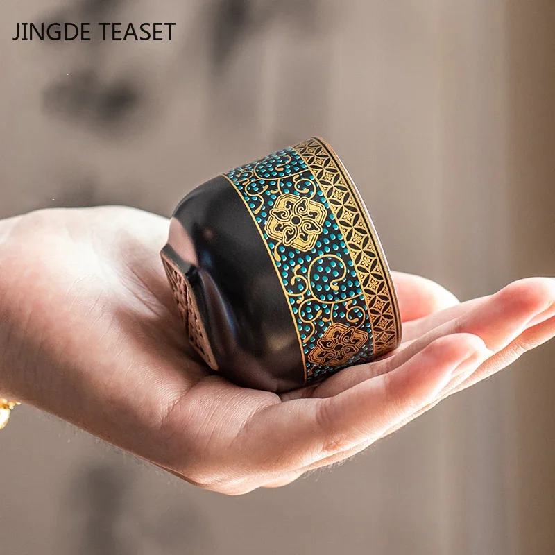 1 pc Chinese Retro Ceramics Small Teacup Exquisite pattern single cup Tea bowl Crockery Fine Tea Cup Teaware accessories