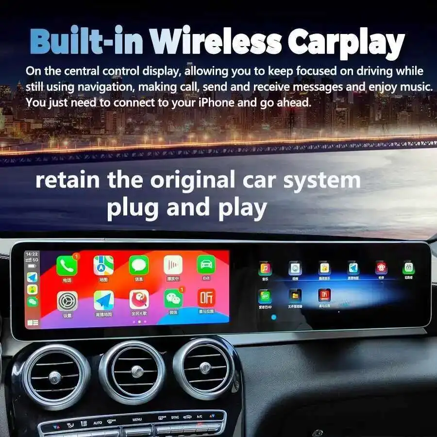 For Benz C GLC 2016-2022 Dual Touch Screen Stereo GPS Navigation Car Radio Carpl