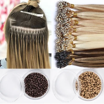 Nano Ring Copper Lined Beads Smallest Micro Tube Ring Links For I Tip Hair Extensions 1000Pcs/Bottle Hair Extensions Tools