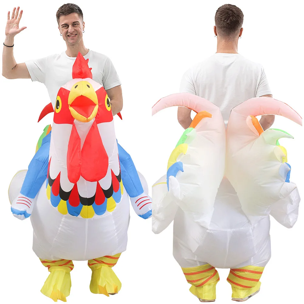 

Colorful Rooster Cosplay Costume Inflatable Fancy Full Body Blow Up Clothes Women Men Adult Halloween Carnival Disguise Suit