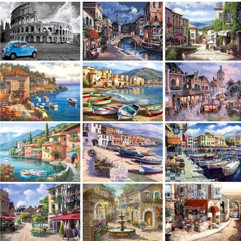 

GATYZTORY DIY Pictures By Number City Landscape Kits Home Decor Painting By Numbers Seascape Drawing On Canvas HandPainted Art G