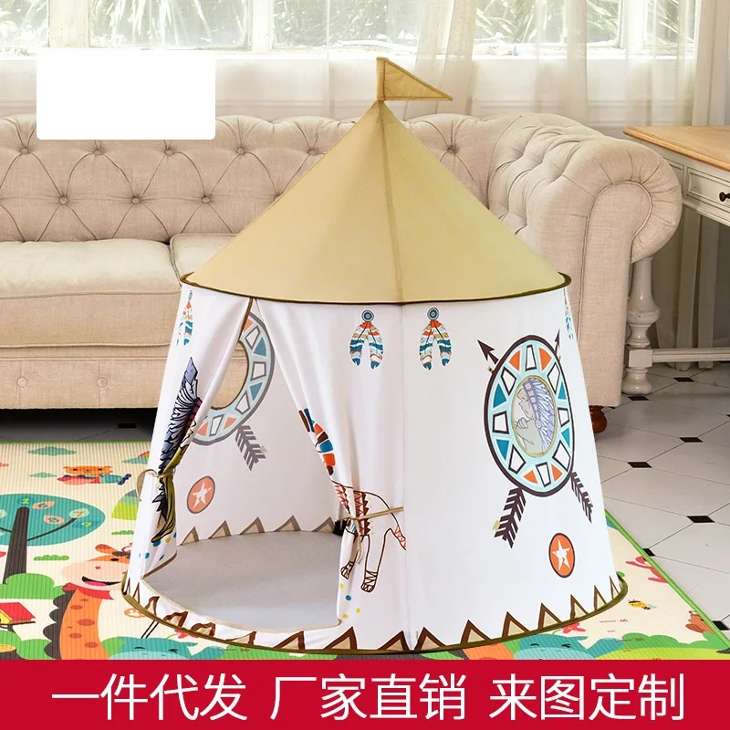Kid Tent House Portable Princess Castle 123*116cm Indian Lion Children Teepee Tent Play Fence Baby Birthday Gift Play Game House 5