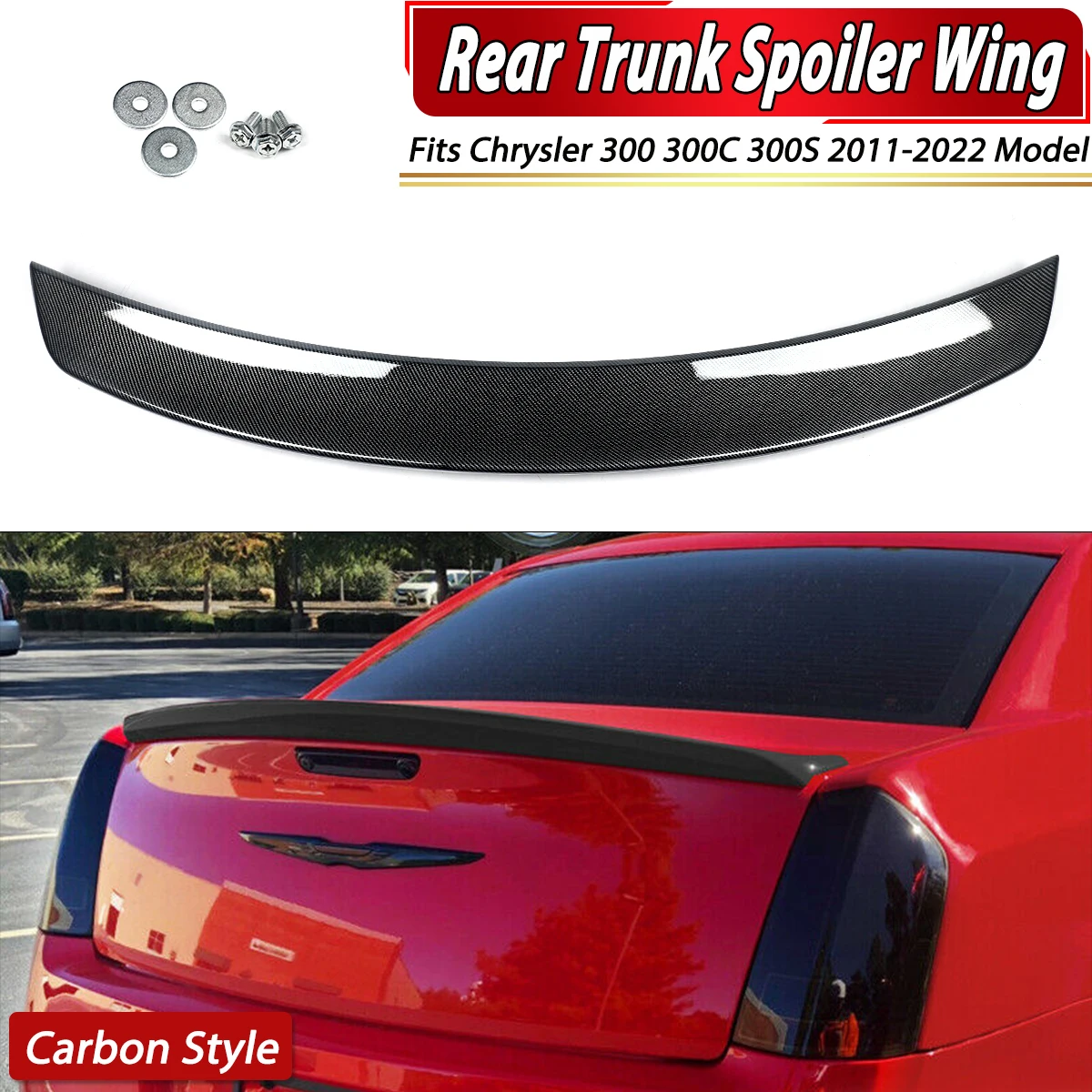 

Carbon Fiber Look Rear Trunk Wing for Chrysler 300 300S 2011 2012 2013-2023 Rear Trunk Lip Spoiler Wing BodyKit Accessories