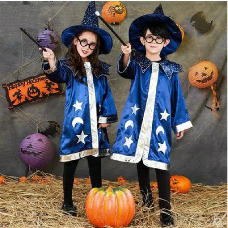 Halloween Children Magician Role Costume Cos Magician Cloak Performance kids magician costume