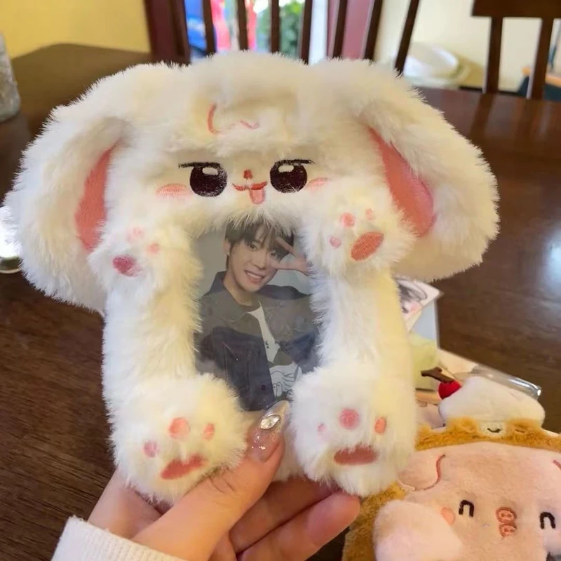 Plush Kpop Photocard Holder Keychain Cartoon Rabbit Idol Photo Sleeves ID Bank Credit Card Case Protector Bag Pendant