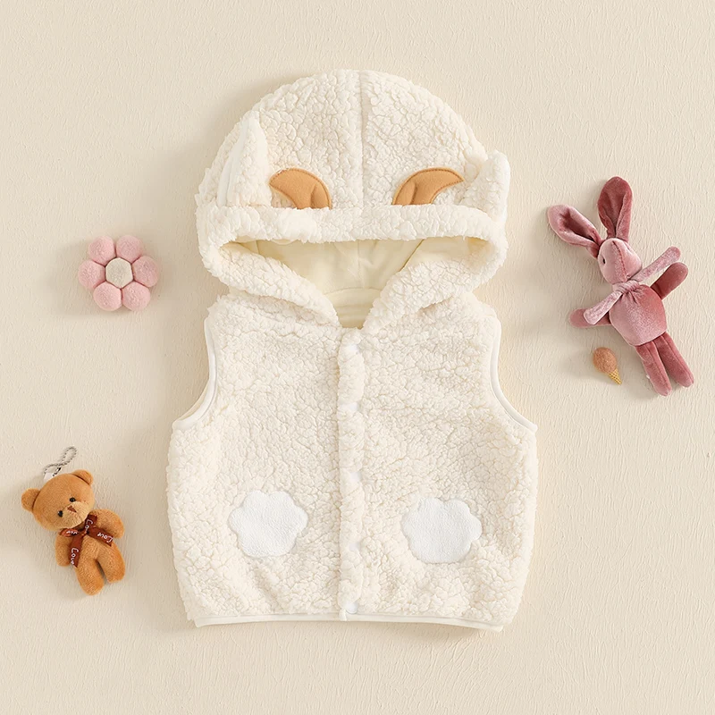 0-36months Baby Boys Girls Vest Faux Sherpa Fleece Cartoon Animal Shaped Hooded Waistcoat Fall Winter Sleeveless Coat