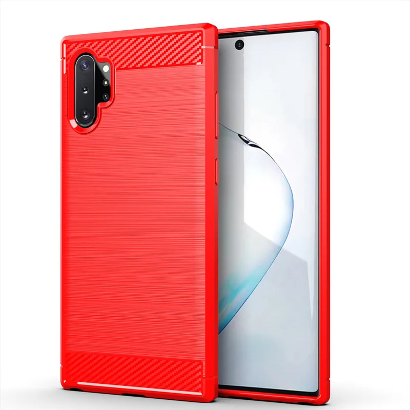 삼성 Note 10 Plus 용 전화 케이스 Galaxy Note10 plus 용 탄소 섬유 충격 방지 케이스 전체 보호 뒷면 커버 Coque Fundas