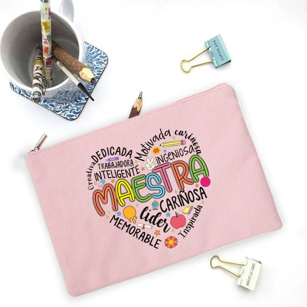 Spanish Print Cosmetic Bag Portable Zipper Pouches Large Capacity Travel Shower Makeup Bag Back To School Gift To Teacher 5