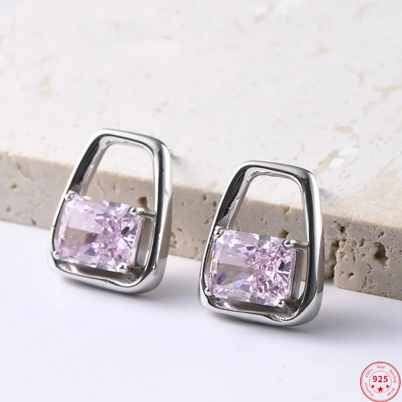 

S925 Sterling Silver Studs Earrings for Women New Fashion Geometric High Carbon Diamond Ear Studs Jewelry Free Shipping