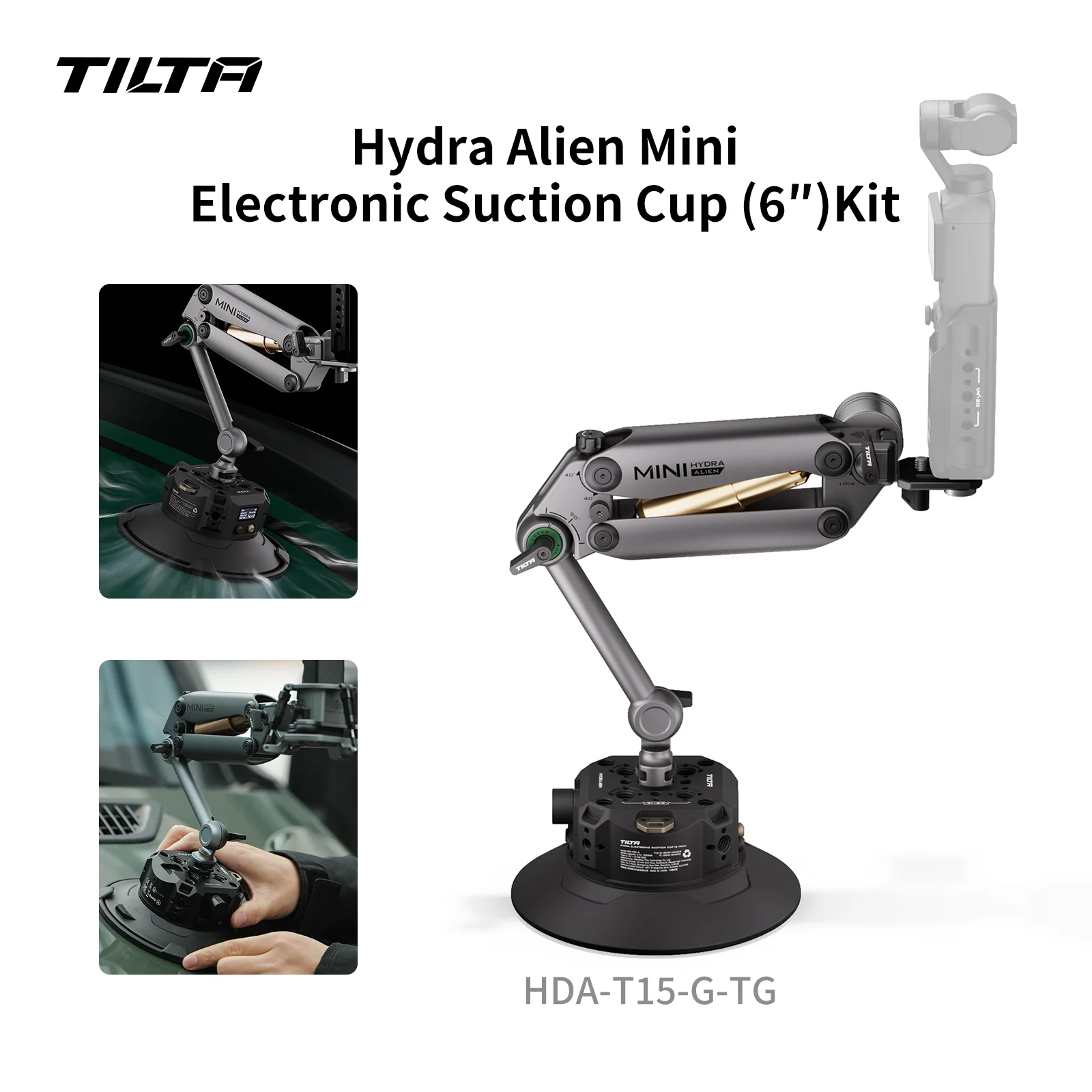 TILTA Hydra Alien 미니 전자식 흡착판 6인치(베이비 핀 포함) Manfrotto 19mm 로드 도브테일 Hydra M25 마운팅 브래킷