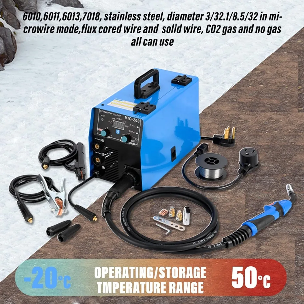 MIG Welder 200Amp 110V/220V Gas MIG/Gasless Flux Core MIG/Stick/Lift TIG/Spot Welding/Spool Gun Multi Process Welding Machine 3
