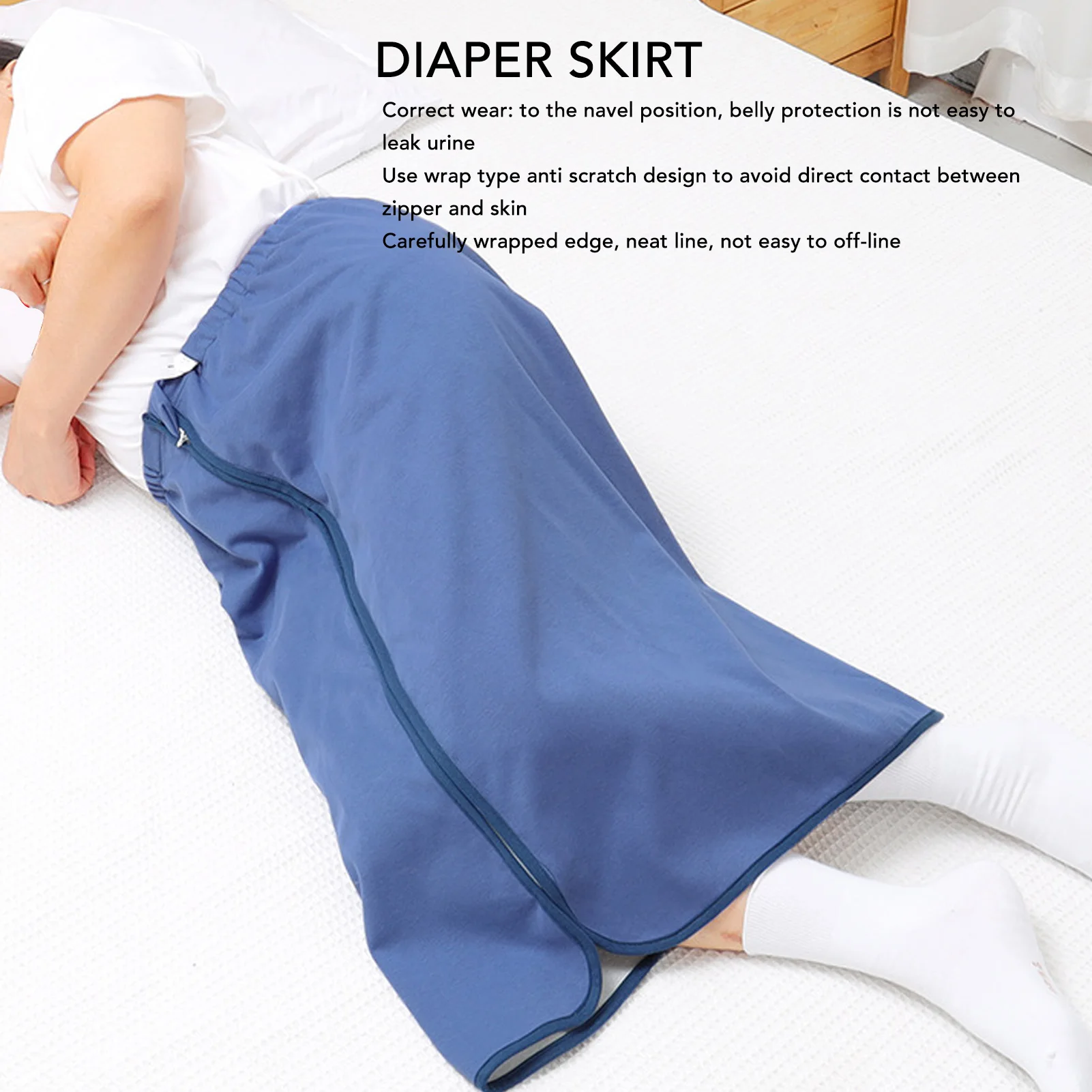 Adult Urine Skirt Fully Open Design Dark Blue Wearable Adjust Waist Diaper Skirt Cotton Cloth Button for Children for Elderly 3