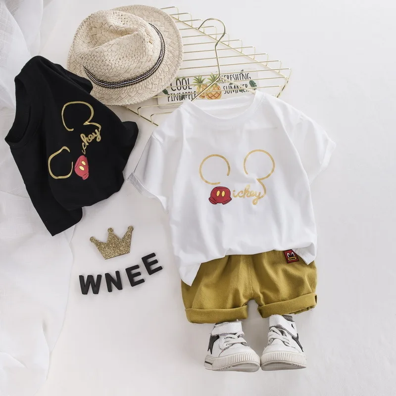 Fashion Summer Baby Boys Clothing Sets Kids Tracksuit Infant Clothes Cartoon Mickey T Shirt Shorts Children Outfits 2Pcs Suit