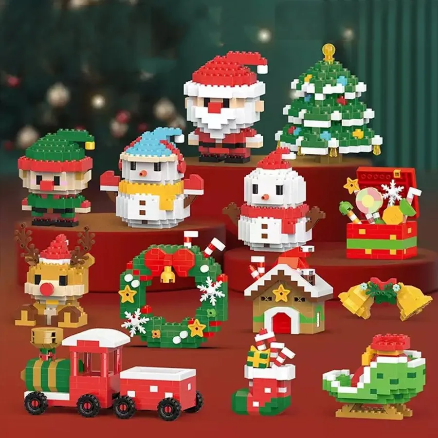 DIY Christmas Building Block Snowman Elk Santa Claus Model Micro Brick Building Block Xmas Tree Decoration Children Toy Gift 3