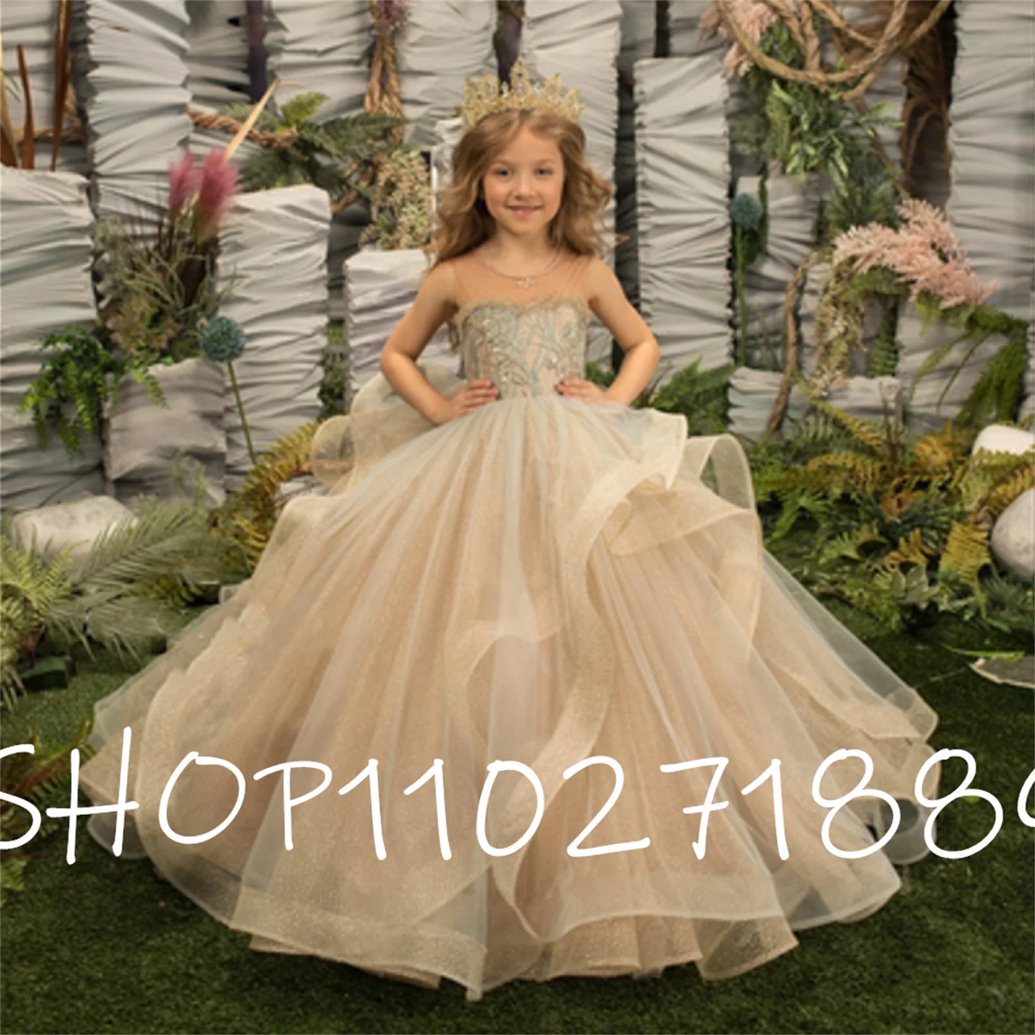 

Flower Girl Dresses For Weddings Wrap Bust Ball Gown Tulle Appliques Beaded First Holy Communion Dresses For Little Girl