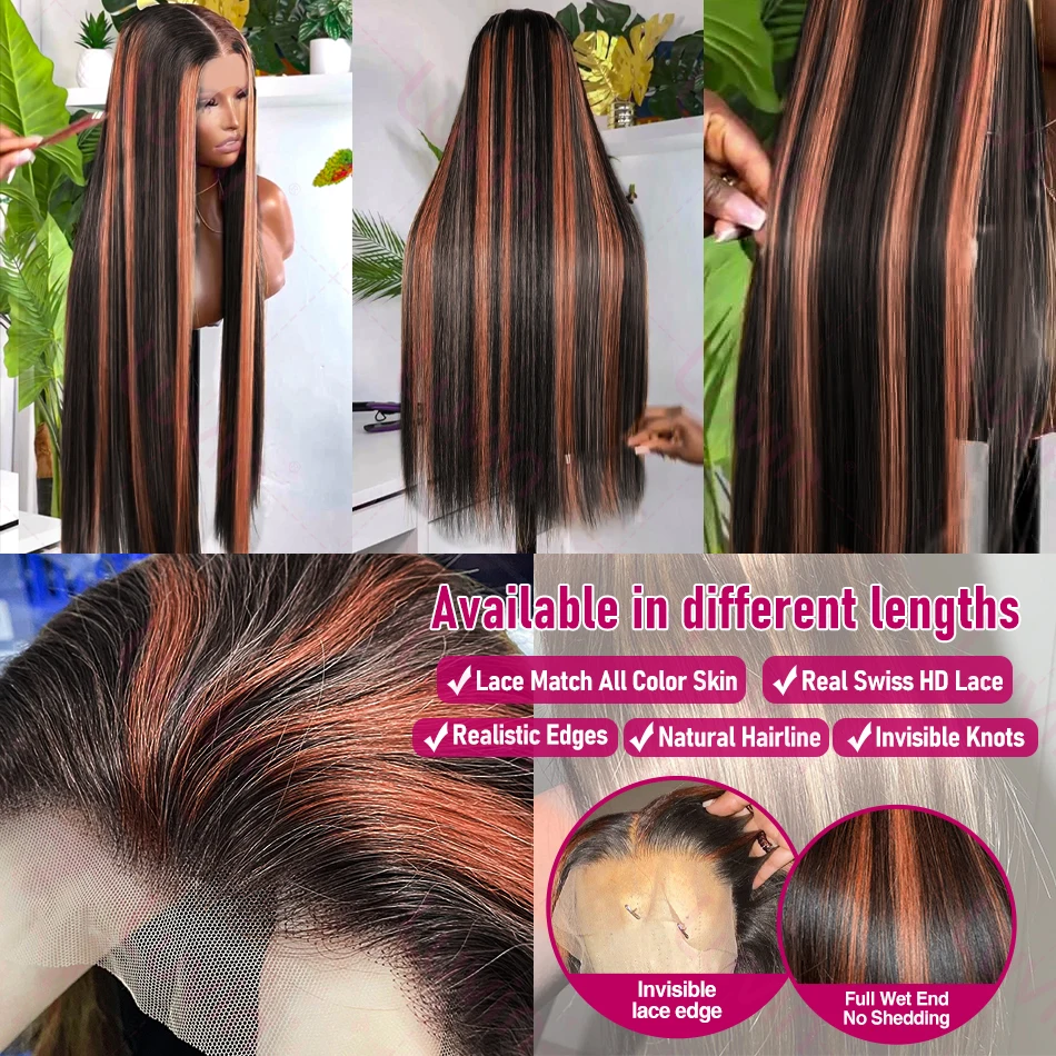 Luvin Ombre Highlight 13x4 Lace Front Wig Human Hair 1B/30 Black Brown Straight 13x6 Hd Lace Frontal Wigs For Women