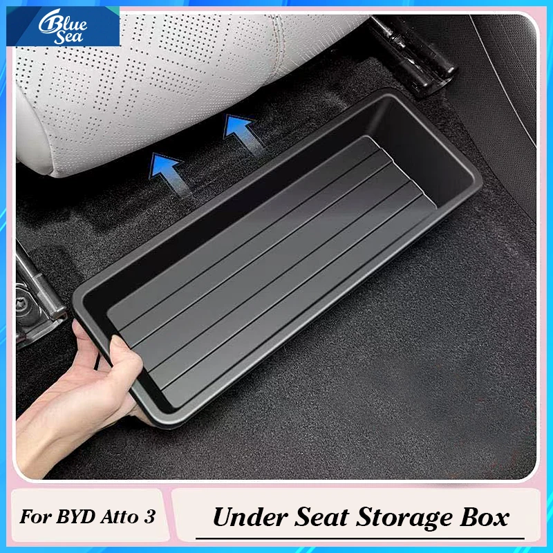 For BYD Atto 3 Yuan Plus 2022-2025 Underseat Storage Box Seats Drawer TPE Hidden Storage Tray Push Pull Car Organizer