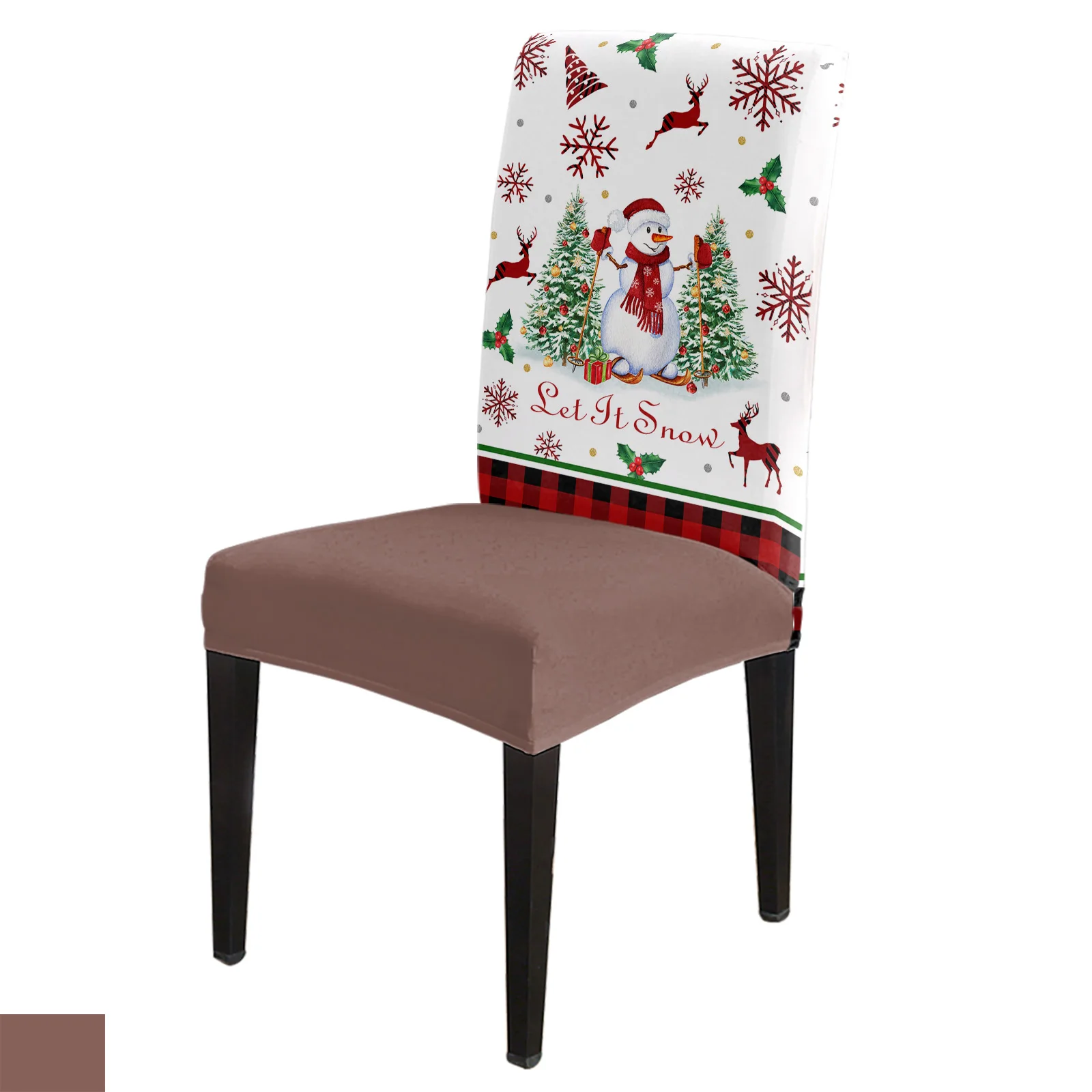 

Christmas Snowman Gift Berry Elk Plaid 4/6/8PCS Spandex Elastic Chair Case For Wedding Hotel Banquet Dining Room