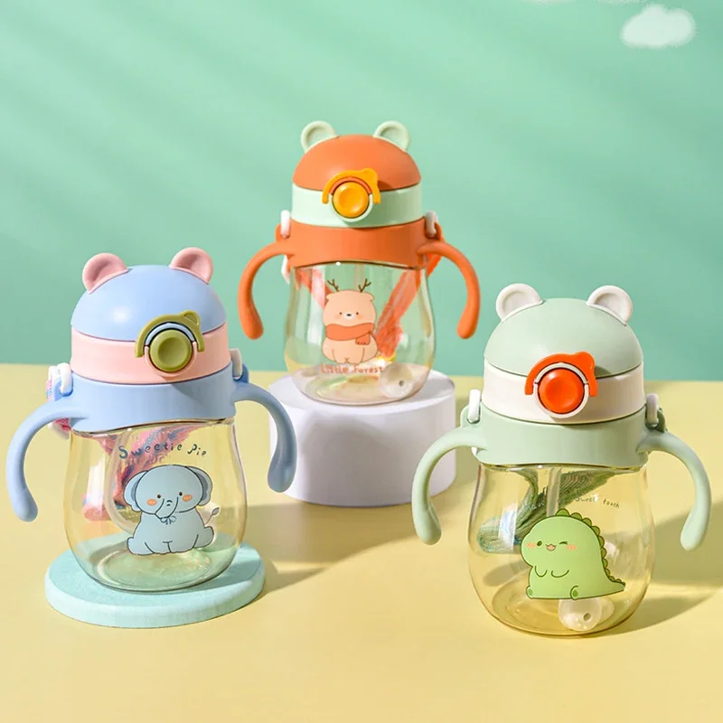410ML Baby Water Cup Straw Cute Anti-Choking Kindergarten Kids Water Cup with Gravity Ball Duckbill Cup Infant Drinking Stuffs 6