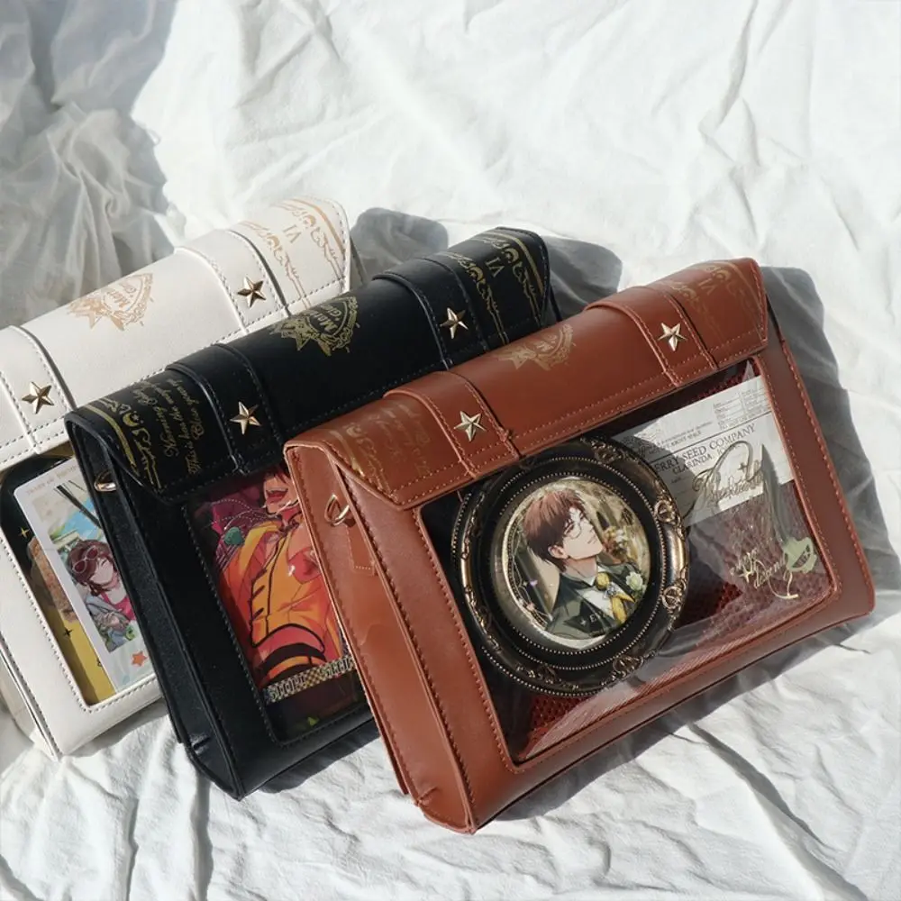 Star Moon Badge Display Shoulder Bag Transparent Window PU Women Messenger Bag Magic Book Design JK Shoulder Bag