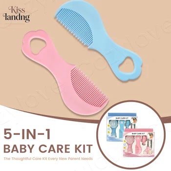 5-in-1 Baby Care Kit | Infant Grooming Set with Comb, Brush, Nail Clippers & More, Pink/Blue Options