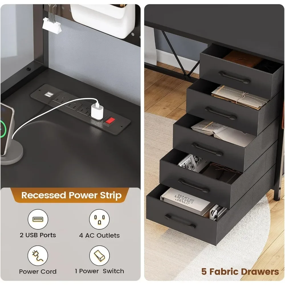 L Shaped Computer Desk with Hutch and Storage Shelves, Gaming Desk with Pegboard, Led Lights, and Power Outlet, Home Office Desk 4