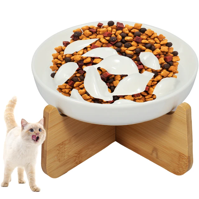 Raised Cat Bowl Elevated Cat Bowls with Wood Stand Ceramic Slow Feeder Bowl Cat Feeding Bowl Anti Vomiting Cat Food Bowl Non-Sli Raised Cat Bowl Elevated Cat Bowls with Wood Stand Ceramic Slow Feeder Bowl Cat Feeding Bowl Anti Vomiting Cat Food Bowl Non-Sli