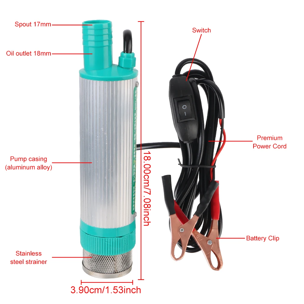 Oil Pump 30L/min Mini For Pumping Diesel Oil Water Submersible Aluminum Alloy Shell Fuel Transfer 12V Car Electric DC Refueling