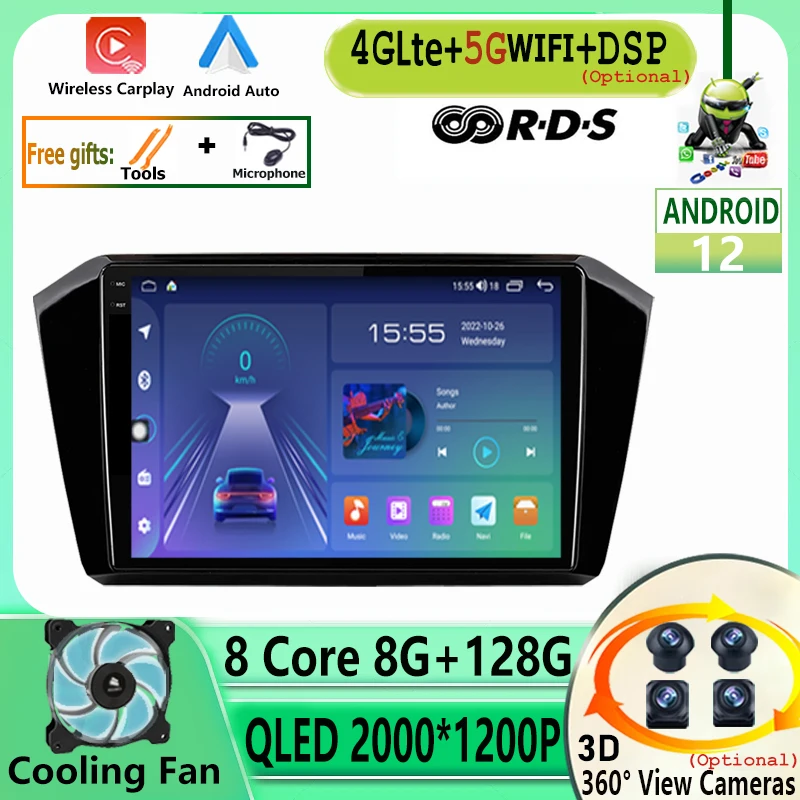

Android 12 Car For VW Passat b8 2015 - 2020 Radio Autoradio Multimedia Player GPS Navigation Wireless Carplay BT FM 4G 360 CAM