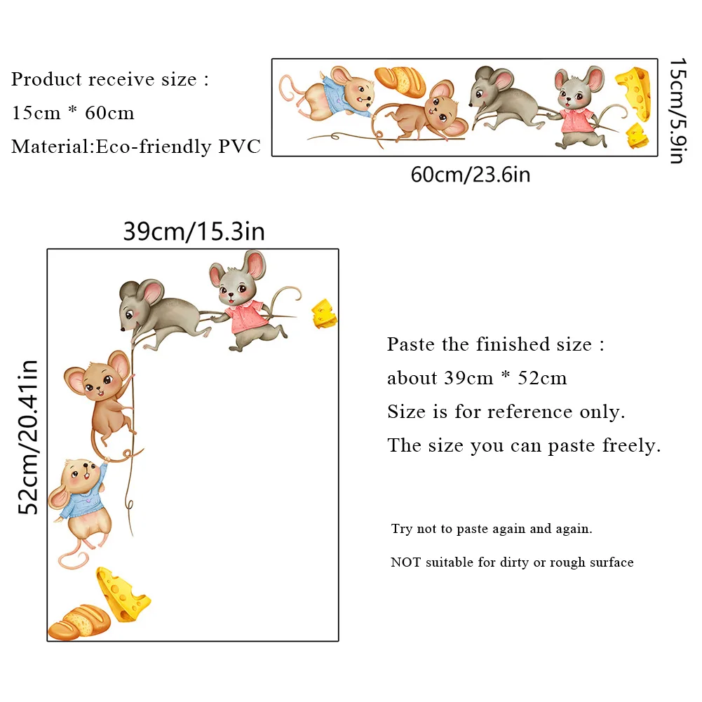 Cute Mouse Carries Food Wall Stickers Bedroom Kids Baby Room Decoration Mural Kitchen Home Decor Cartoon Self-adhesive Wallpaper wall stickers luminous wall stickers vinyl decal stickers