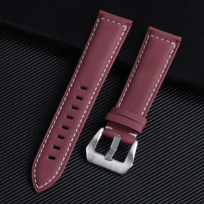 Vintage Matte Polished Genuine Leather Watch Strap - Blue Brown Bracelet