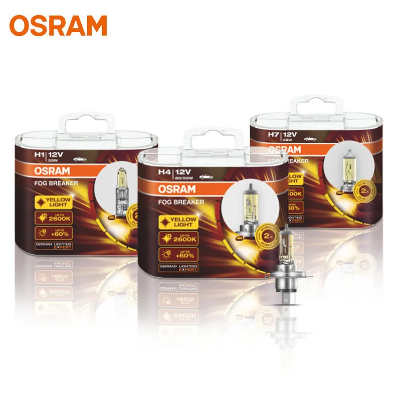 OSRAM หมอก Breaker 2600K H1 H3 H4 H7 H8 H11 H16 9005 9006 12V หลอดไฟ Bright รถหลอดฮาโลเจน 2pcs 1