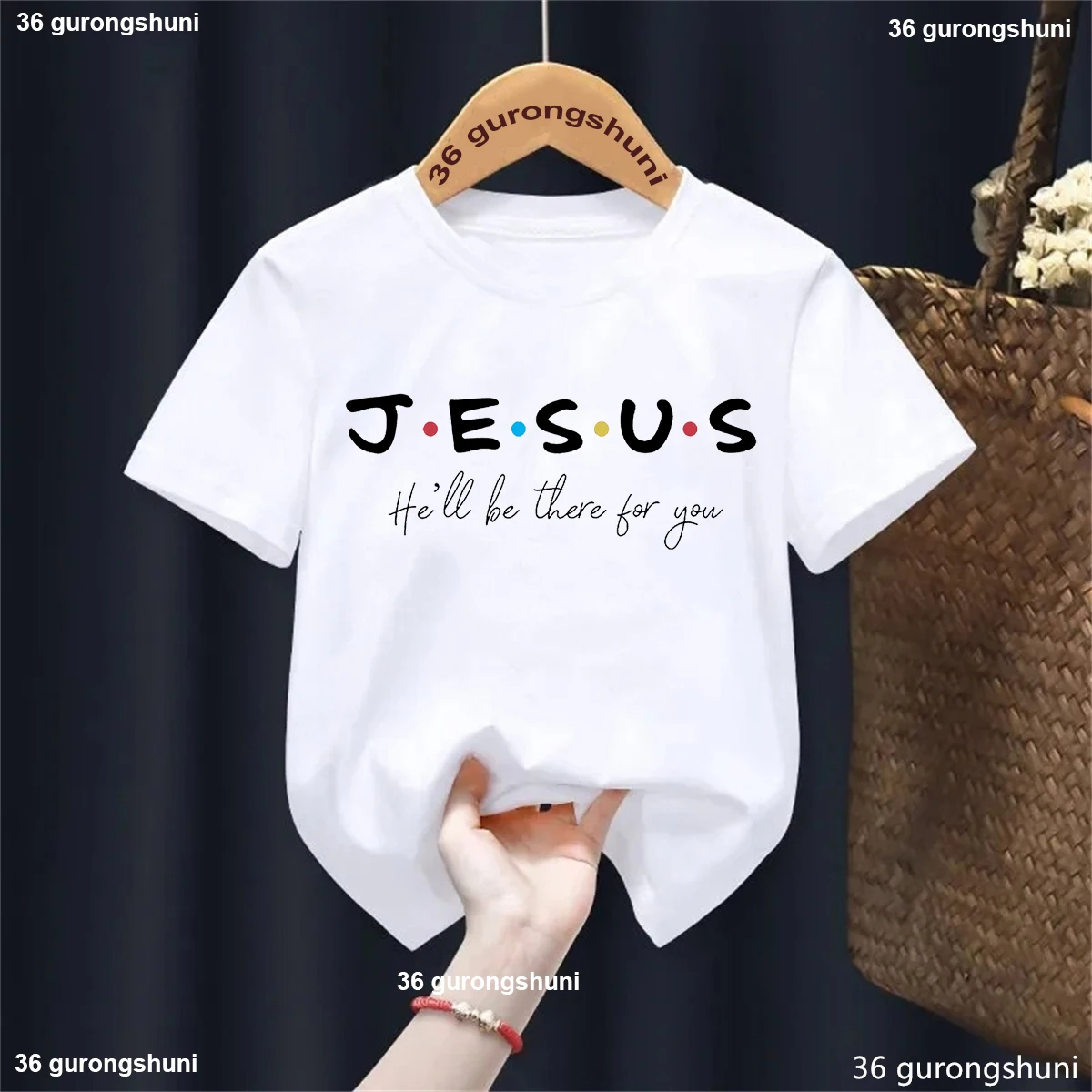 2024 Jesus I Will Be There For You Letter Print T Shirt For Girls/Boy Summer Kids Clothes Black/Pink/Red/Blue/Gray/White T-Shirt 1