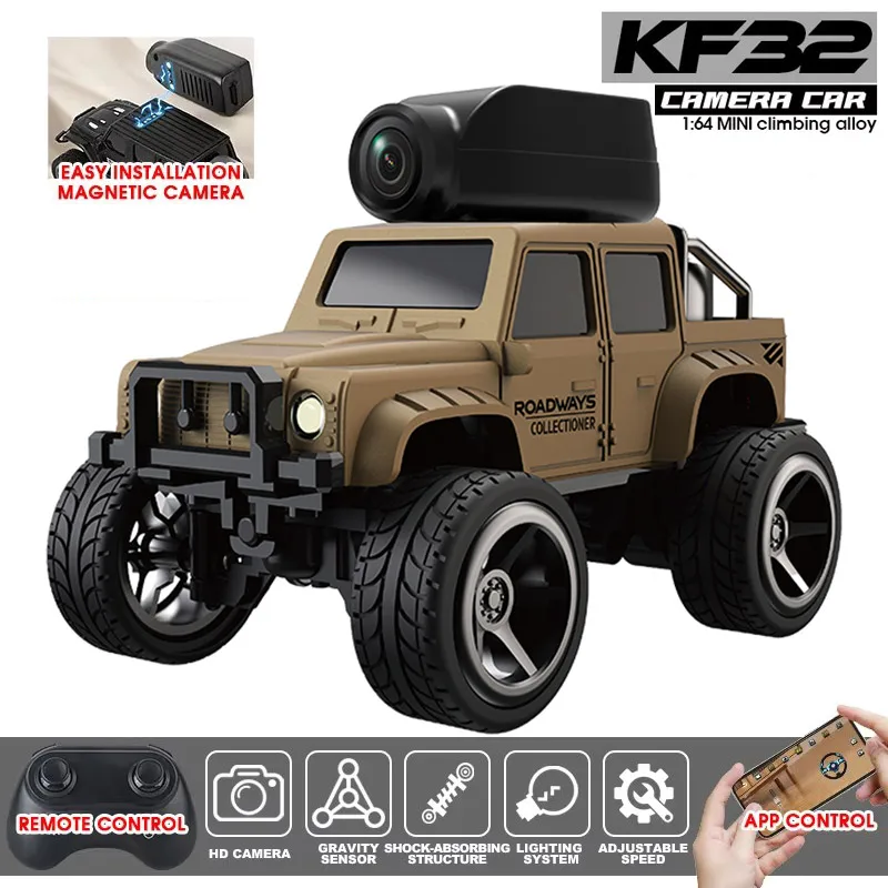 KF32 1:64 RC 미니 클라이밍카 LED 라이트 및 HD 카메라 탑재 무선 조종 자동차 합금 장난감 어린이 크리스마스 휴일 선물