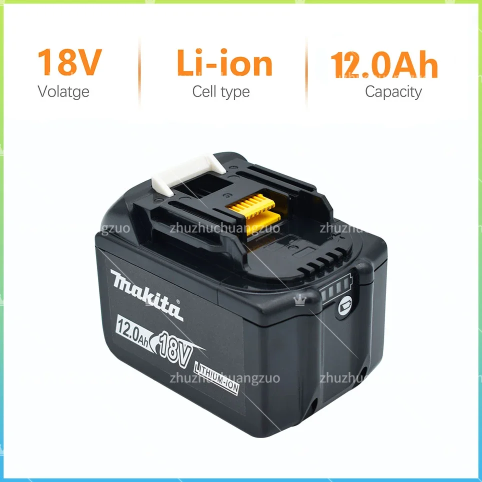 Makita-Bateria de substituição recarregável, 18V, 12.0Ah, para BL1830, BL1830B, BL1840, BL1840B, BL1850, BL1850B, Indicador LED, 100%