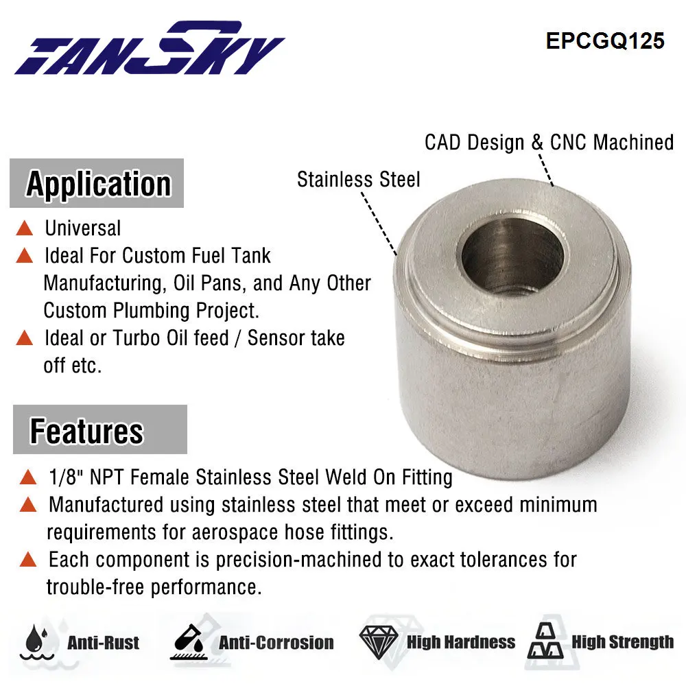 1/8" NPT female stainless steel weld in NPT nuts fitting half coupling bung EPCGQ125 For turbo oil feed/sensor round TANSKY