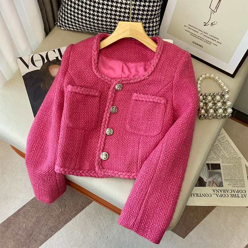 

Pink Small Fragrant Short Coat Women's Early Autumn 2022 New tweed Small Personality Celebrity Jacket Top