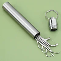 Ensemble de cure-dents réutilisables en acier inoxydable, fil dentaire, outil d'élimination du tartre, nettoyeur de dents Portable pour le nettoyage buccal des dents 2