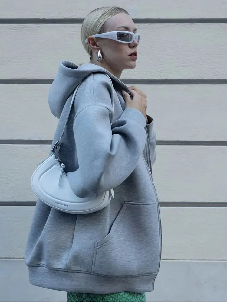 HH Spring Autumn New Casual Street Loose Oversize Sweatshirts Hooded Zipper Hoodie Jacket Coat Solid Women's Cardigan Top