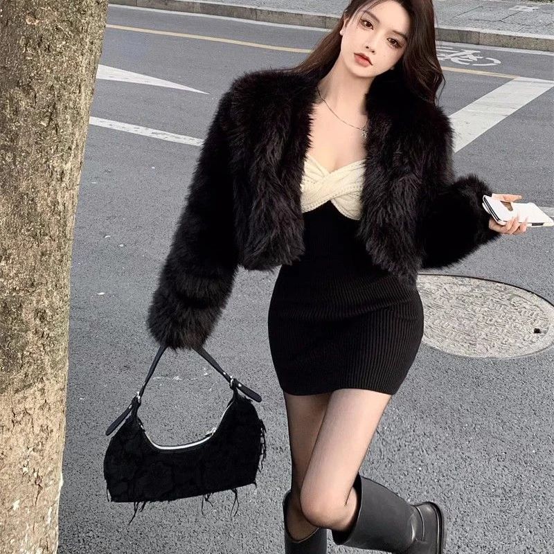 Chic Fluffy Fur Coat Women Winter Short Faux Fur Jacket Luxury Brand Clothing Warm Korean Faux Fox Fur Jacket Party Outerwear