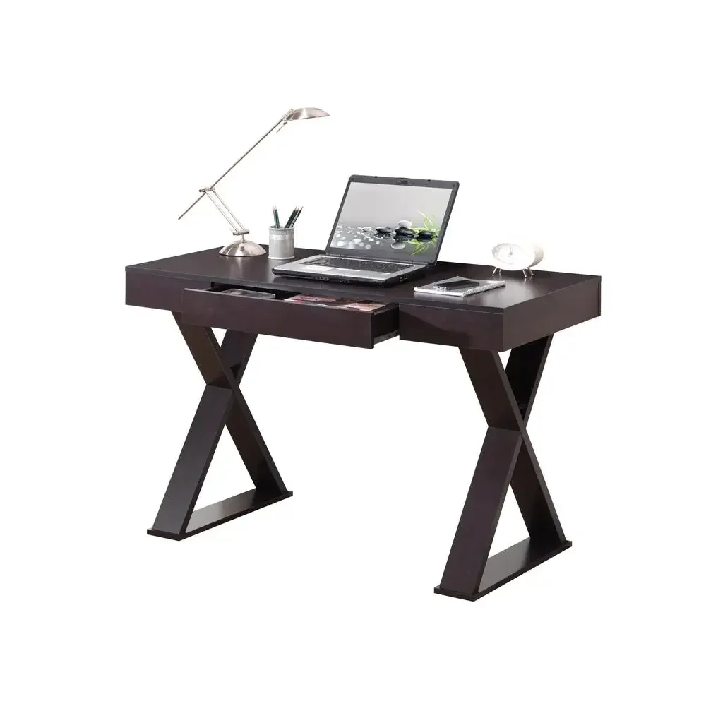 Home Office Desk with Large Drawer Espresso X-Shaped Legs Writing 1 Pack 30" Height 2