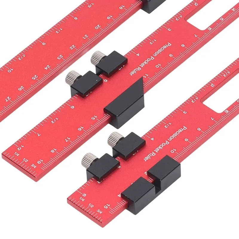 목공 도구 자, 포켓 자, 레이아웃 도구, T-트랙 금속 슬라이드 스토퍼가 있는 알루미늄 정밀 자, 인치 및 미터법 눈금