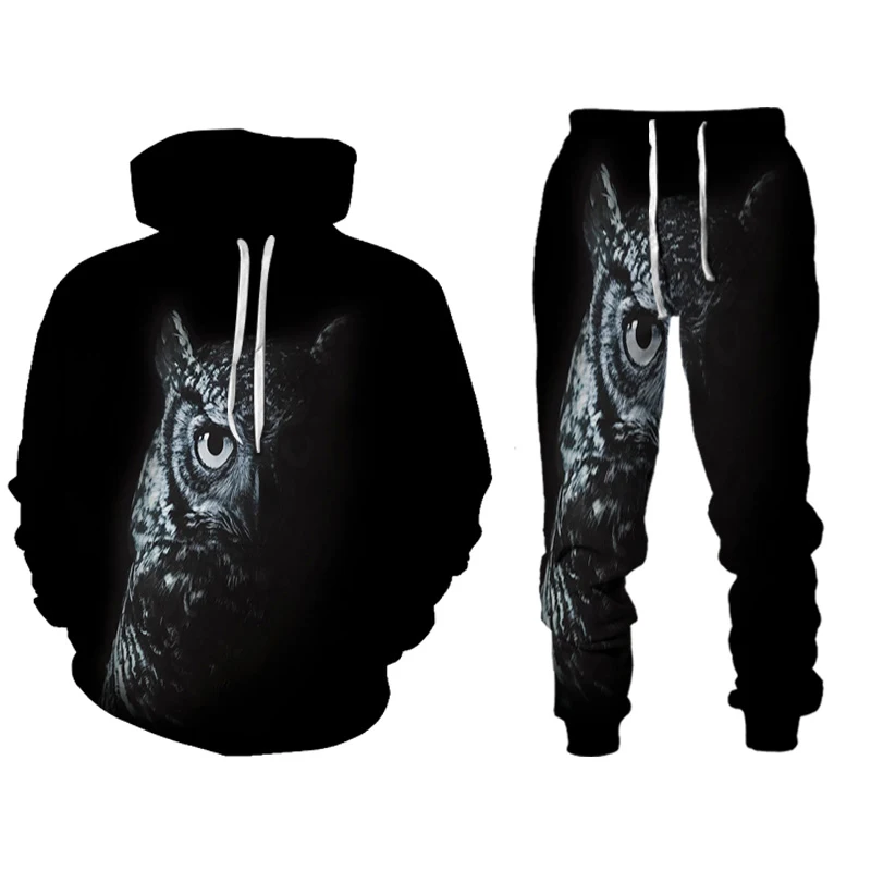 Men's Hoodie Set Sports Set 2Pcs Oversize 6XL Sports Bodysuit Men's Set 3D Print Owl Wolf Animal Pattern Winter Running Shirt