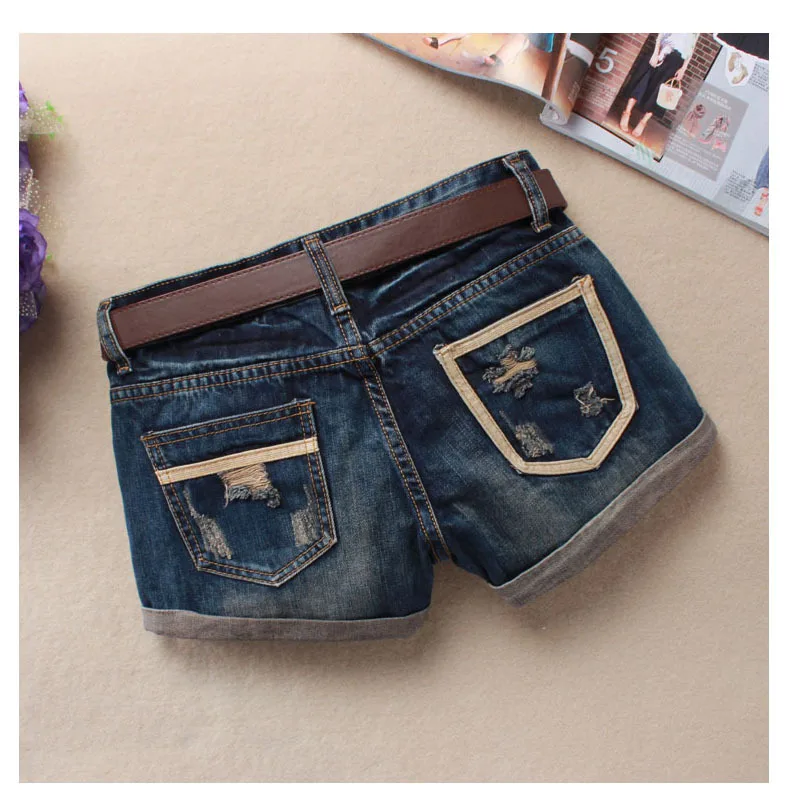 

Summer Women's Hole Denim Shorts Female Beggars Blue Jeans High Waist Mini Short Mujer Ladies Casual Denim Booty Shorts Q557