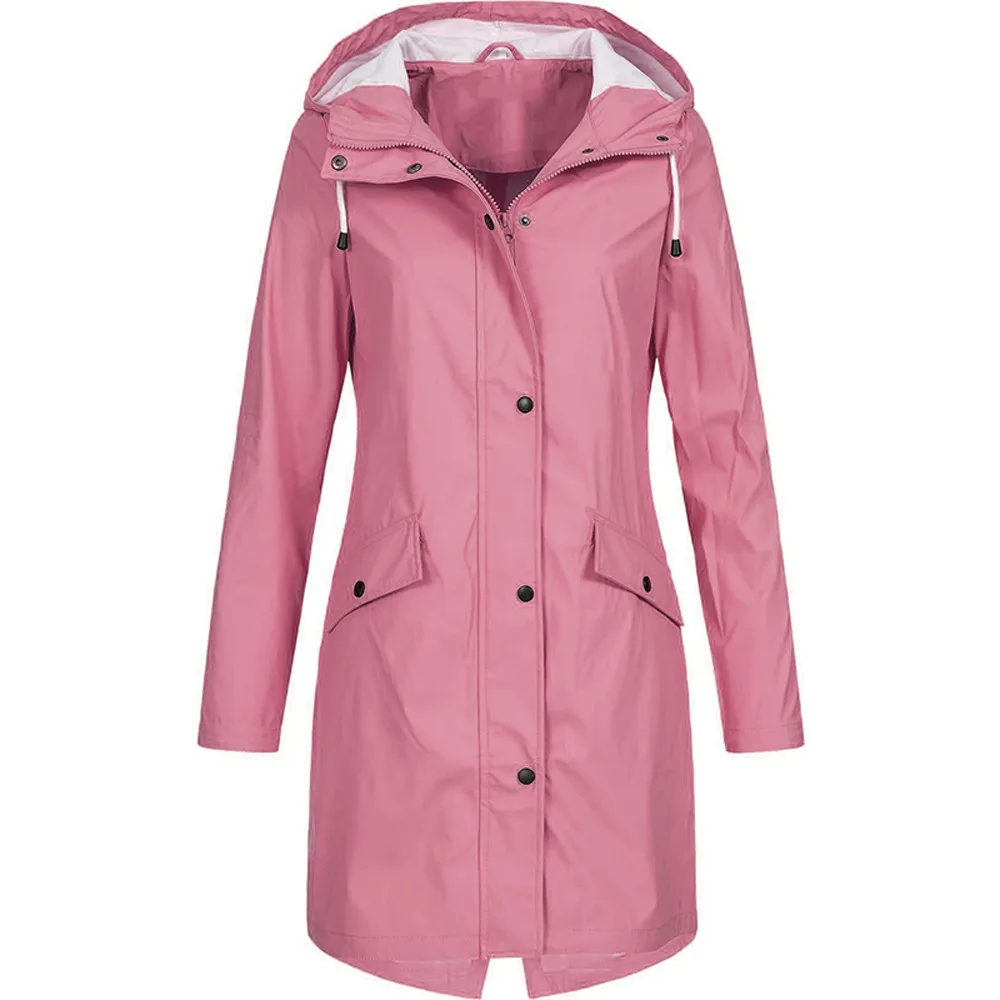 Pink Coat Women'S Jacket Windproof Rain Outdoor Overcoat Hoodie Long Sleeve Blazer Autumn Outdoor Thick Sweater Female Bomber automatic rain umbrella dual use female simple forest soft sister umbrella goddess student small fresh folding sun umbrella