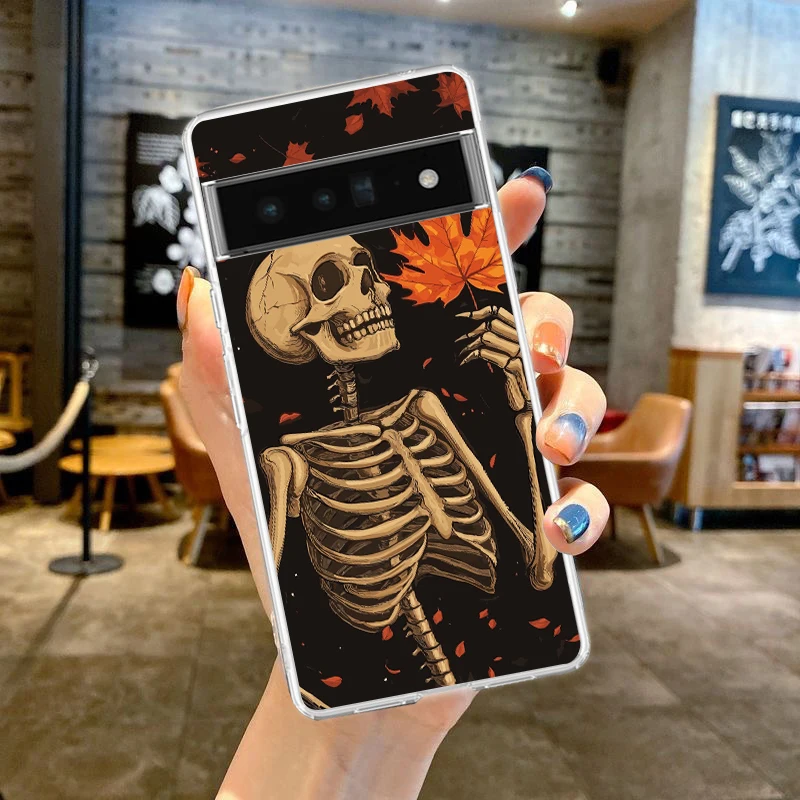 Transparent TPU Phone Case with Pink Purple Skull Design