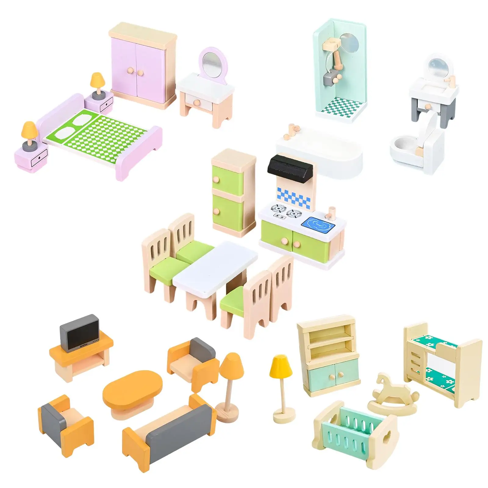 

Dollhouse Wood Furniture Set Simulation Furniture Model Wooden Dollhouse Furniture Set for Bedroom Bathroom Decoration Ornament